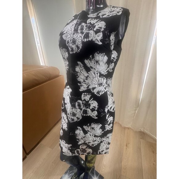 Natori Womens Black & White Floral Sheath Dress Size 8 Polyester/Metallic Blend - Picture 8 of 9